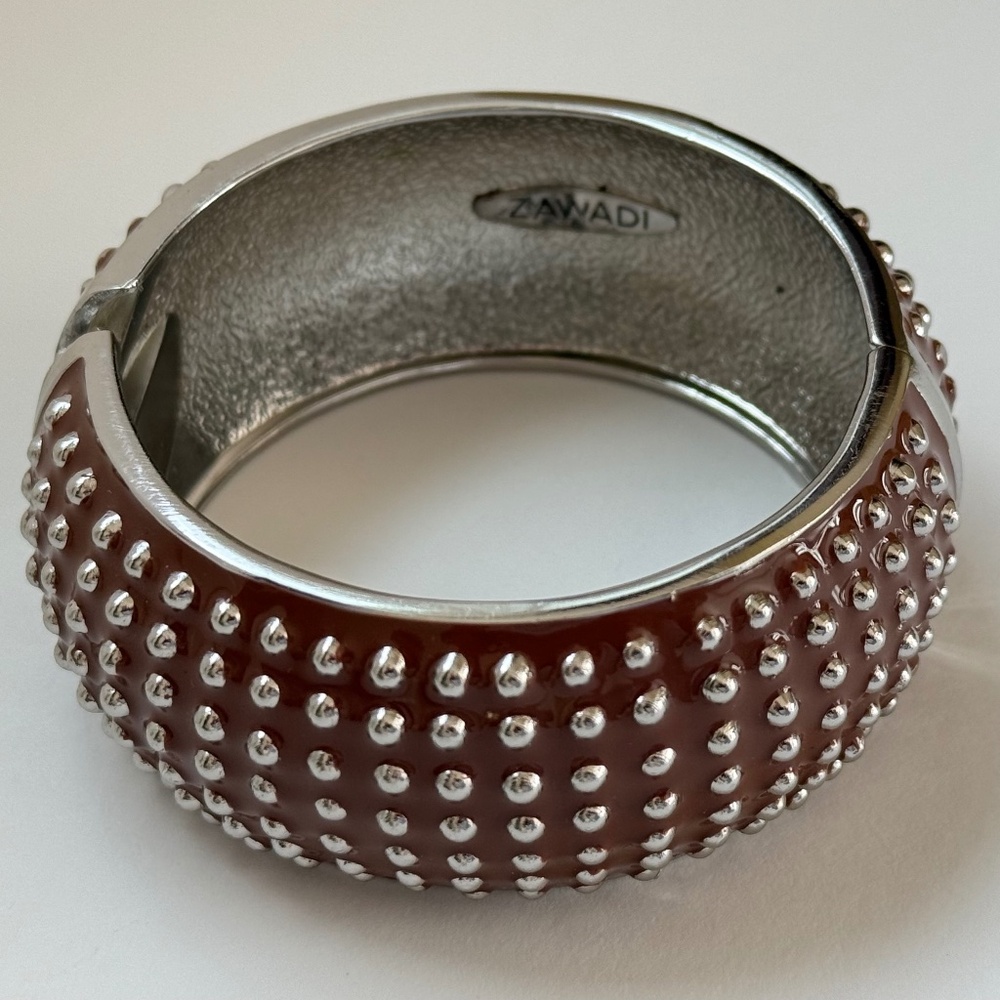 ZAWADI Silver Studs on Brown Enamel Clamper Cuff Bracelet